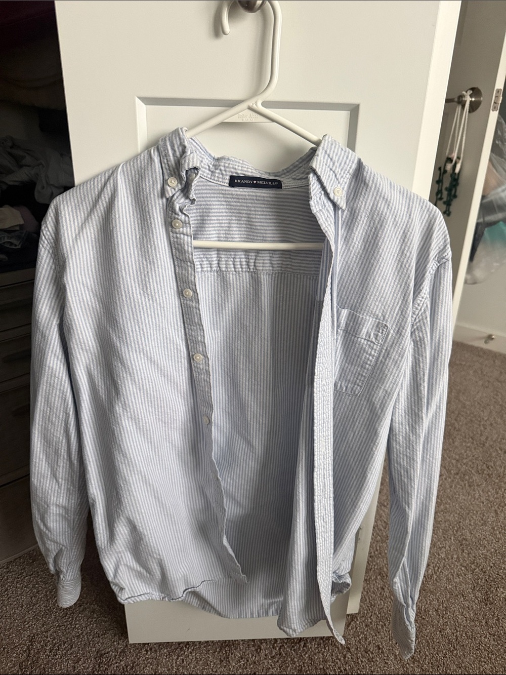 Brandy Melville Light Blue + White Pinstripe Button-Down Shirt